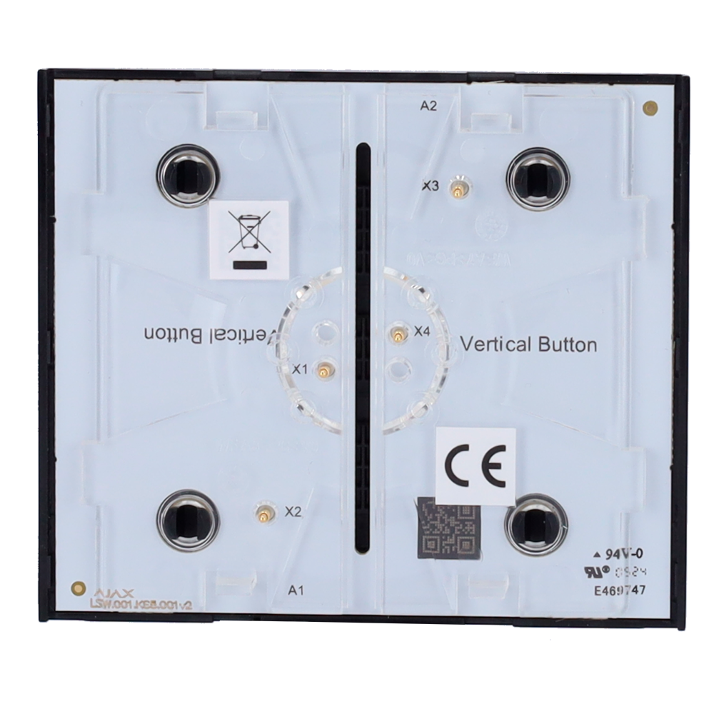 Panneau tactile pour interrupteur vertical - Compatible avec AJ-LIGHTCORE-1G-VERT / -2W-VERT - Rétro-éclairage LED - Panneau tactile central sans contact - Couleur noir - Ajax - LightSwitch Bouton central Vertical