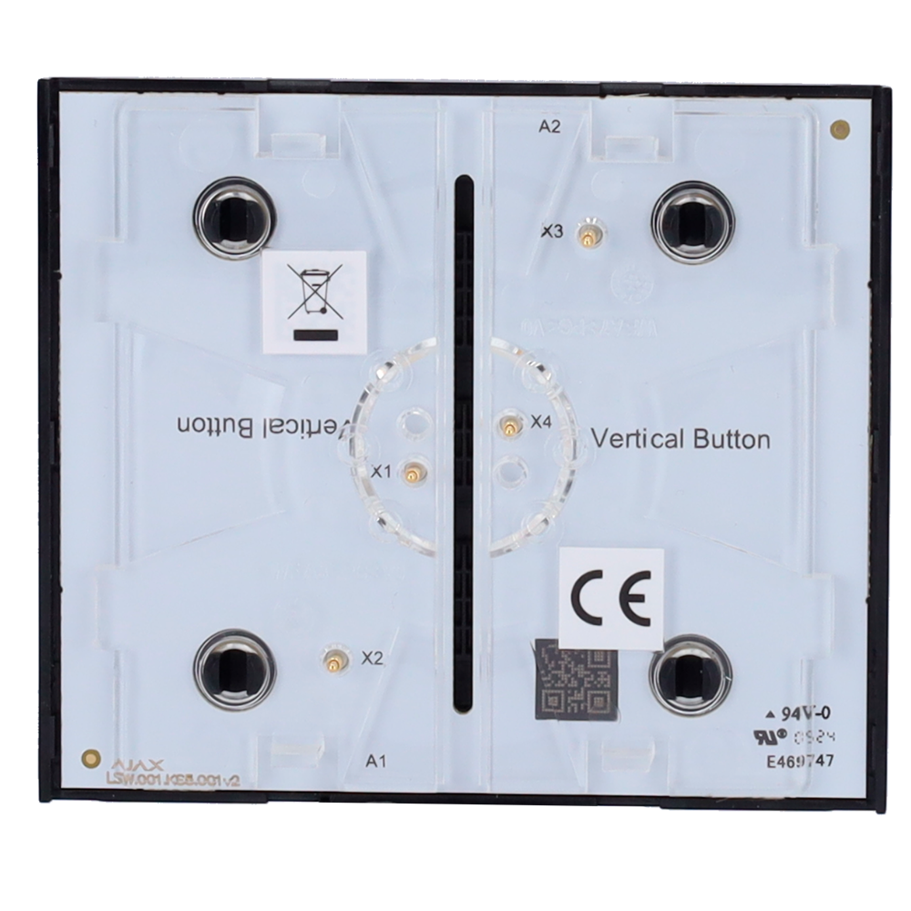 Panneau tactile pour double interrupteur d'éclairage  - Compatible avec AJ-LIGHTCORE-2G-VERT - Rétro-éclairage LED - Panneau tactile central sans contact - Couleur noir - Ajax - LightSwitch Bouton central Vertical