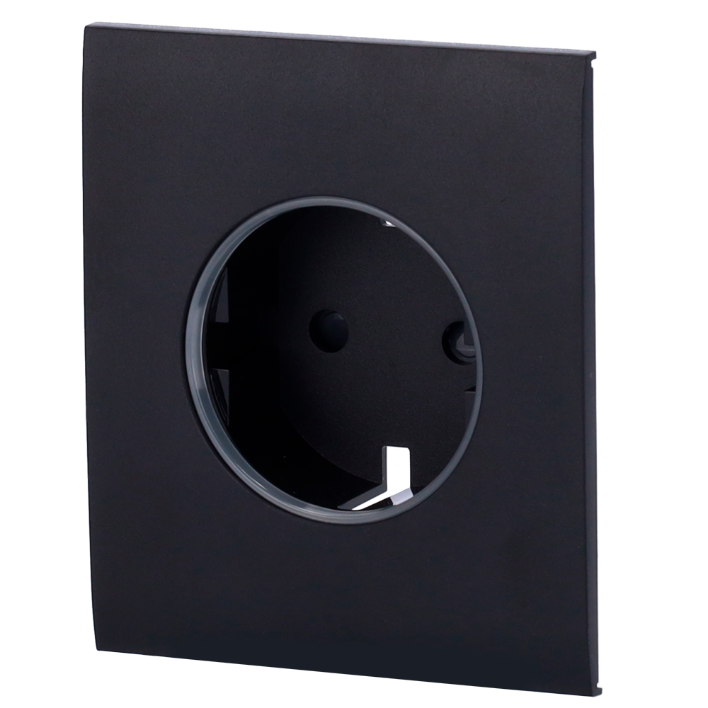 Cache-prise central pour prise de base de type F - Compatible avec AJ-OUTLETCORE-BASIC - Protection contre la poussière, les éclaboussures et les objets - Pas de contrôle de la consommation - Pas de télécommande  - Couleur noir