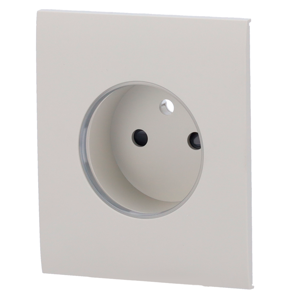 Cache-prise central pour prise intelligente de type E - Compatible avec AJ-OUTLETCORE-SMART-E - Indicateur LED de l'état de la prise et de la consommation d'énergie - Bouton tactile pour la commande manuelle - Rétro alimentation LED - Couleur huître