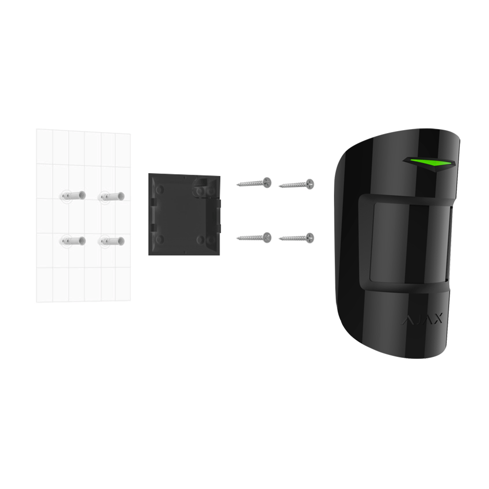 Ajax - Détecteur volumétrique PIR immunisé aux animaux et détecteur de rupture de cristal - Certificat de grade 2 - Bidirectionnel - Sans fil 868 MHz Jeweller - Antenne interne espace libre 1200 m - Indicateur de détection de mouvement - Detection: Rang 1