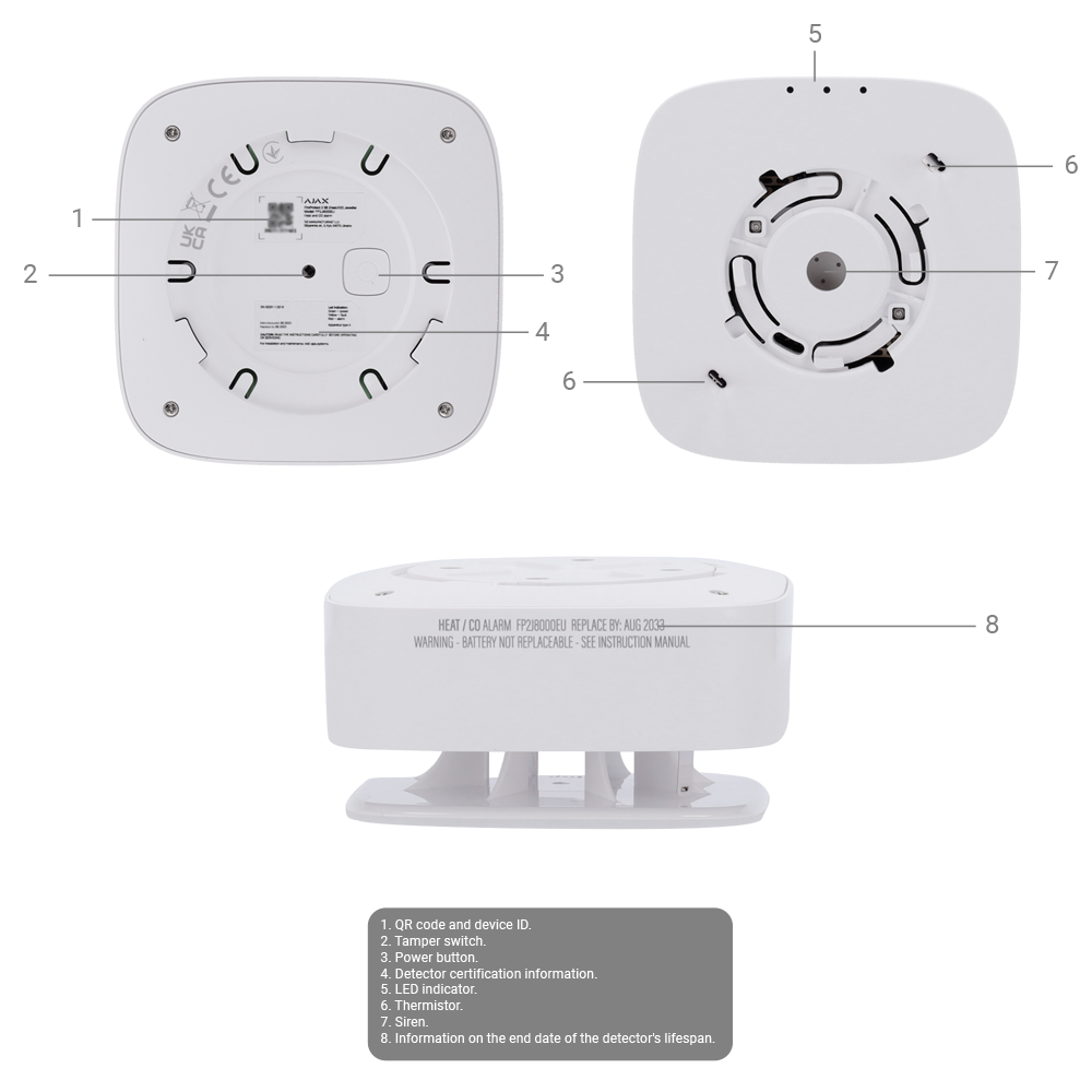 Détecteur thermovélocimétrique - Piles intégrées - Sans fil 868 MHz Jeweller - Sirène 85 dB intégréee - Certifié EN 14604