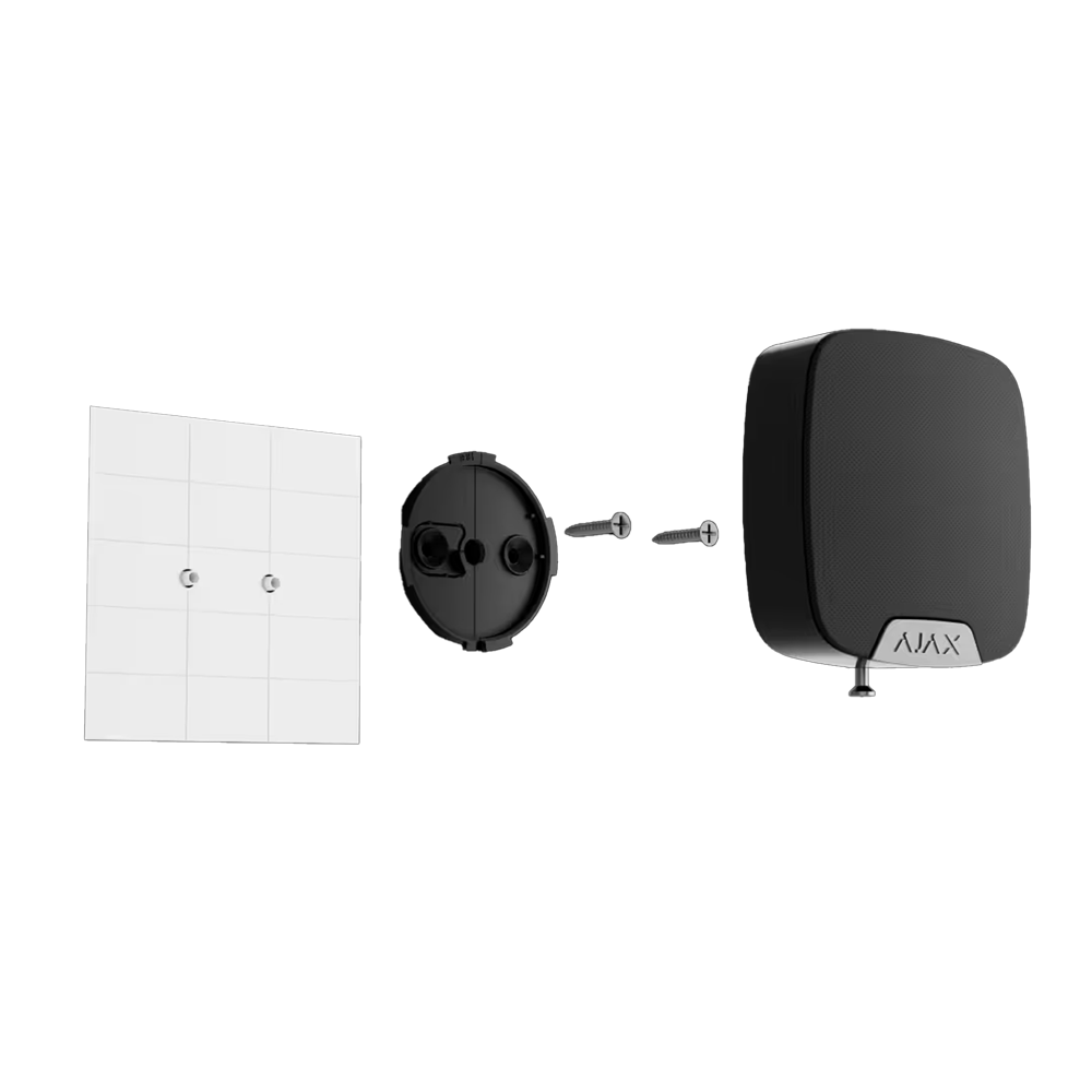 Sirène intérieure - Certifié NFA2P et grade 2 - Alimentation 2 batteries CR123A 3.0 V Panasonic - Ajax Superior - Support avec vis de fixation - Sans fil 868 MHz Jeweller - Pression sonore maximale 105 dB / Son réglable