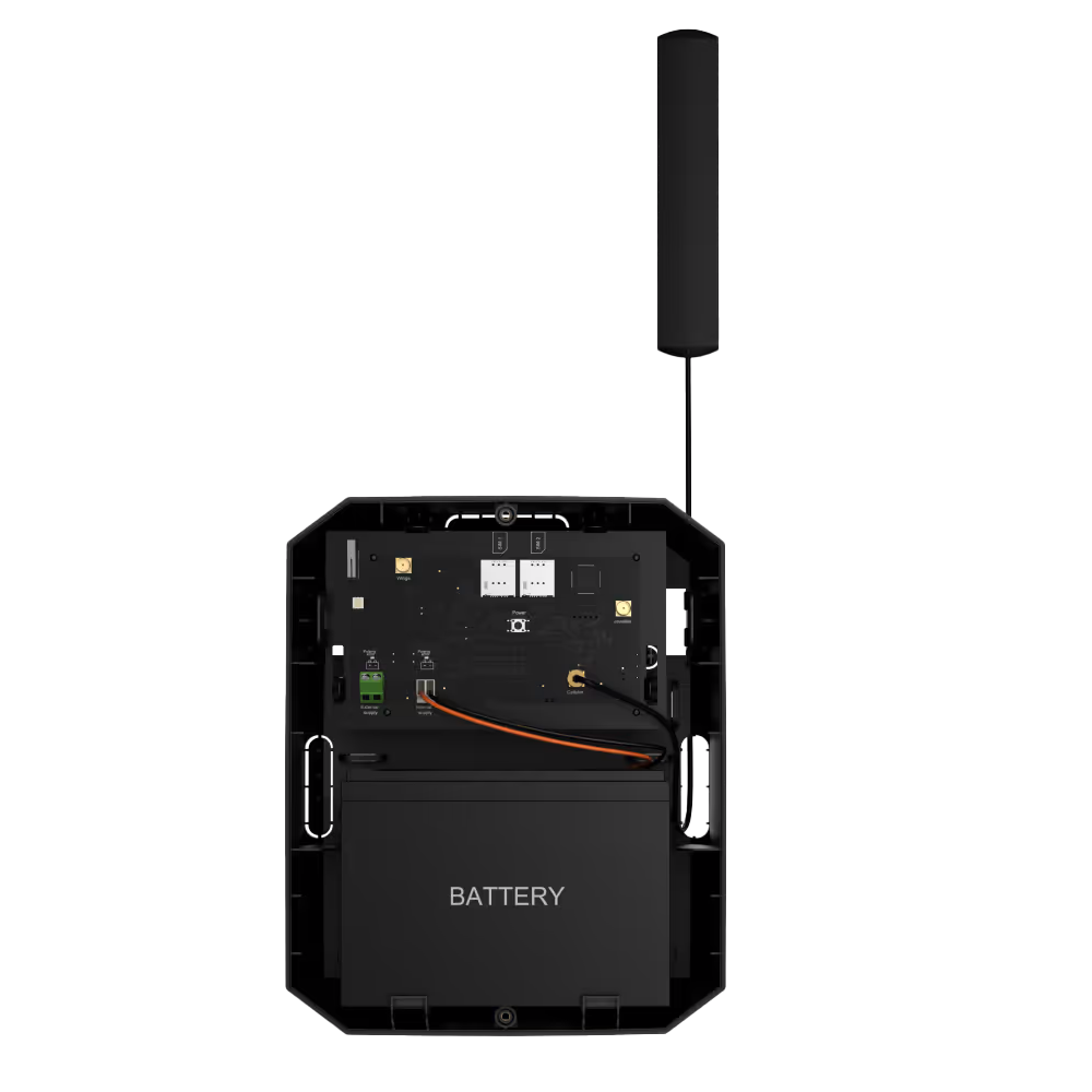 Centrale d'alarme professionnelle - Degré 2  - Double carte SIM 4G / Maisons vides ou sites isolés - Sans fil 868 MHz (Jeweller y Wings) - Alimentation principale Batterie zinc-air - Alimentation de secours batteries au plomb ou au lithium - Mode d'économie de la batterie