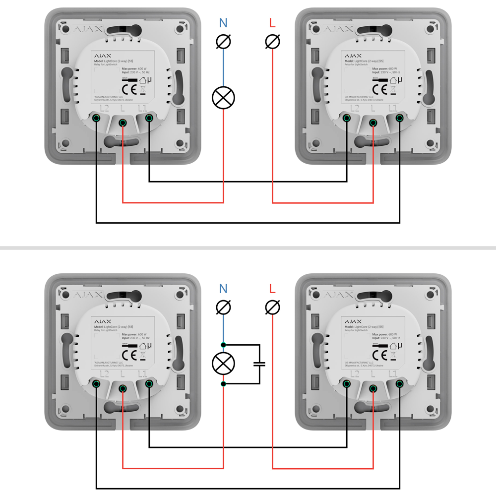 Relais interrupteur va et vient sans fil 868 Mhz Jeweller Portée de communication jusqu'à 1100 m Alimentation 230 V CA 50 Hz Pas besoin de fil neutre
