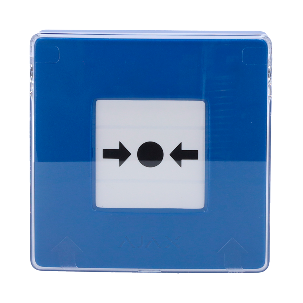 Bouton d'alarme incendie manuel bleu - Sans fil 868 MHz Jeweller - Bouton d'alarme incendie ou activateur de scénario - Compatible avec la fonction d'alarme interconnectée - Transmission de l'alarme à l'ARC (configurable) - Alimentation 2 piles CR123A