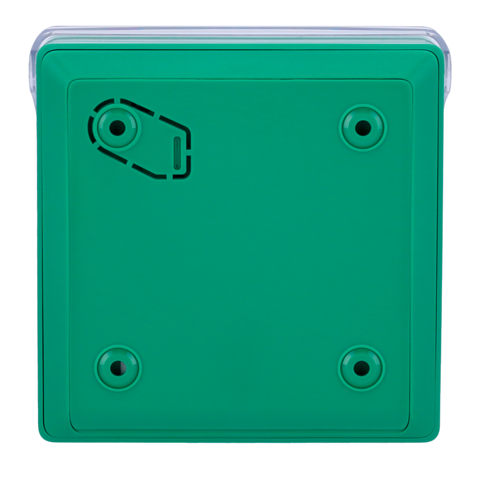 Bouton d'alarme incendie manuel vert - Sans fil 868 MHz Jeweller - Bouton d'alarme incendie ou activateur de scénario - Compatible avec la fonction d'alarme interconnectée - Transmission de l'alarme à l'ARC (configurable) - Alimentation 2 piles CR123A