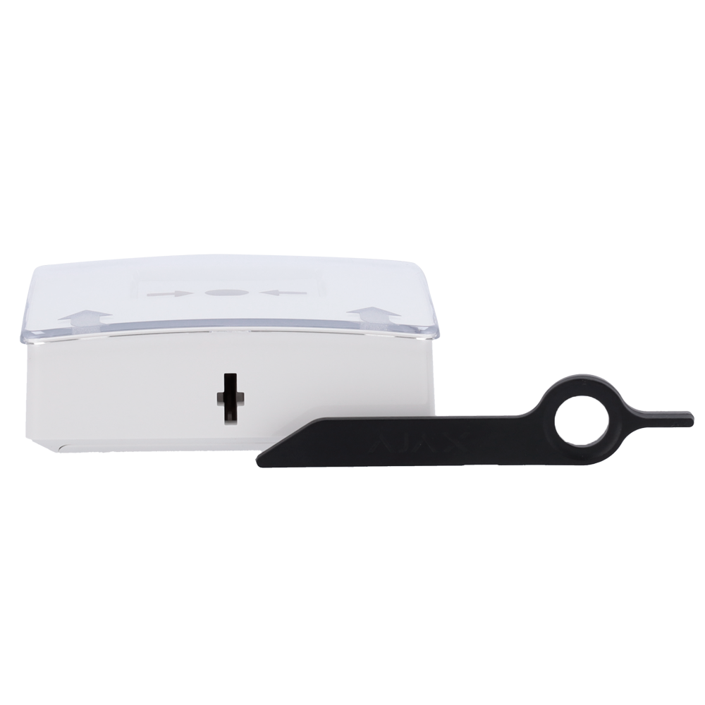 Bouton d'alarme incendie manuel blanc - Sans fil 868 MHz Jeweller - Bouton d'alarme incendie ou activateur de scénario - Compatible avec la fonction d'alarme interconnectée - Transmission de l'alarme à l'ARC (configurable) - Alimentation 2 piles CR123A