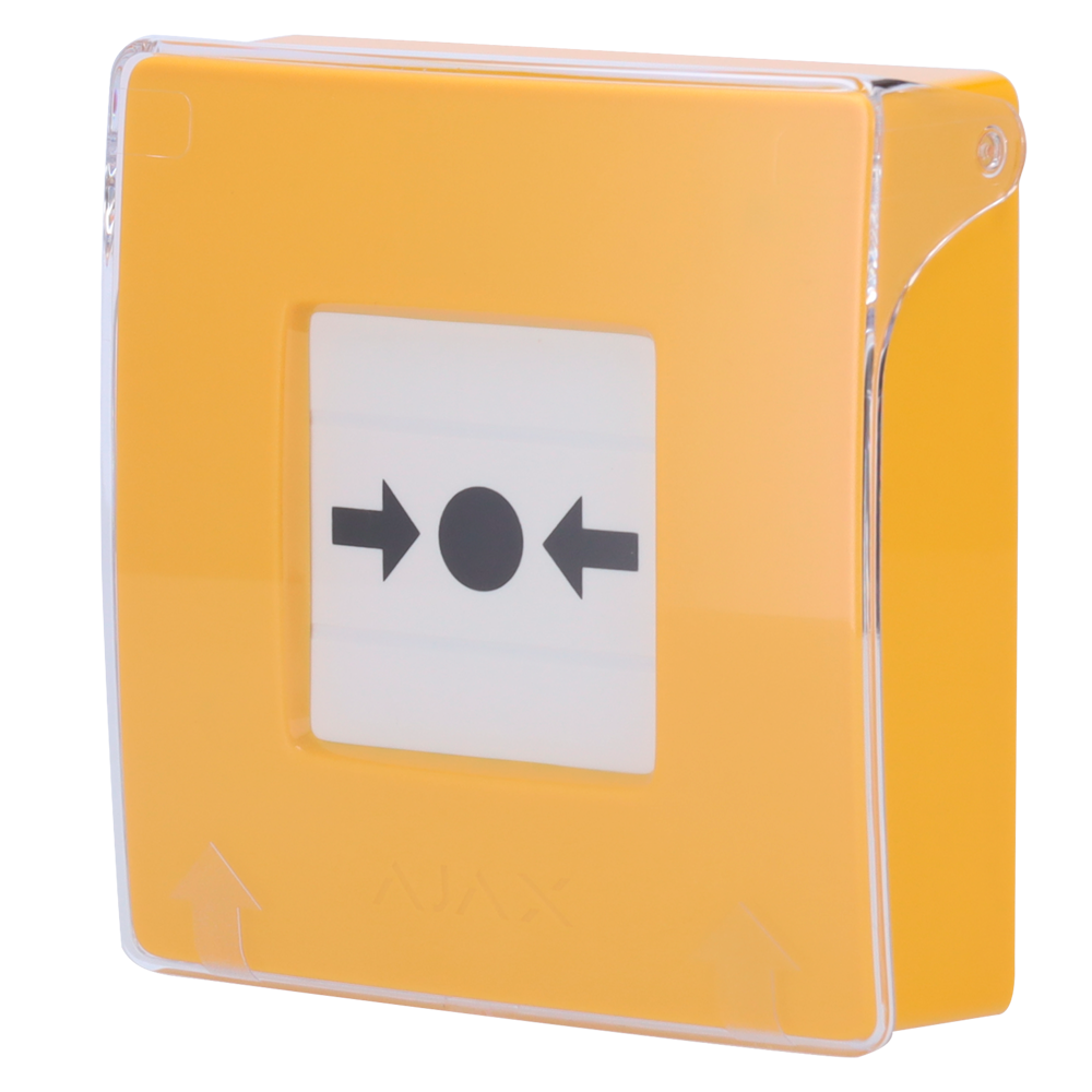 Bouton d'alarme incendie manuel jaune - Sans fil 868 MHz Jeweller - Bouton d'alarme incendie ou activateur de scénario - Compatible avec la fonction d'alarme interconnectée - Transmission de l'alarme à l'ARC (configurable) - Alimentation 2 piles CR123A