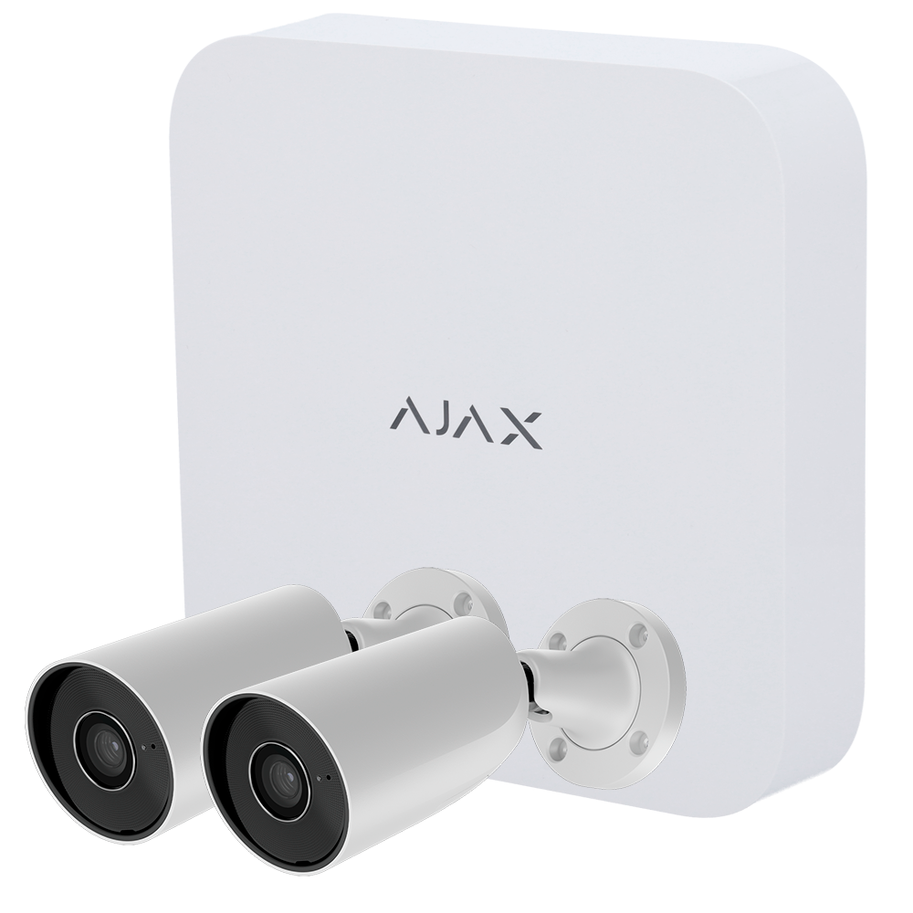 Kit de vidéosurveillance Ajax - Enregistreur Ajax de 8 canaux   - 2 caméras Bullet de 5 Mpx Ajax - LED IR Portée 50m, PoE 802.3at - Avec l'intelligence artificielle - Compatible avec ONVIF/RTSP