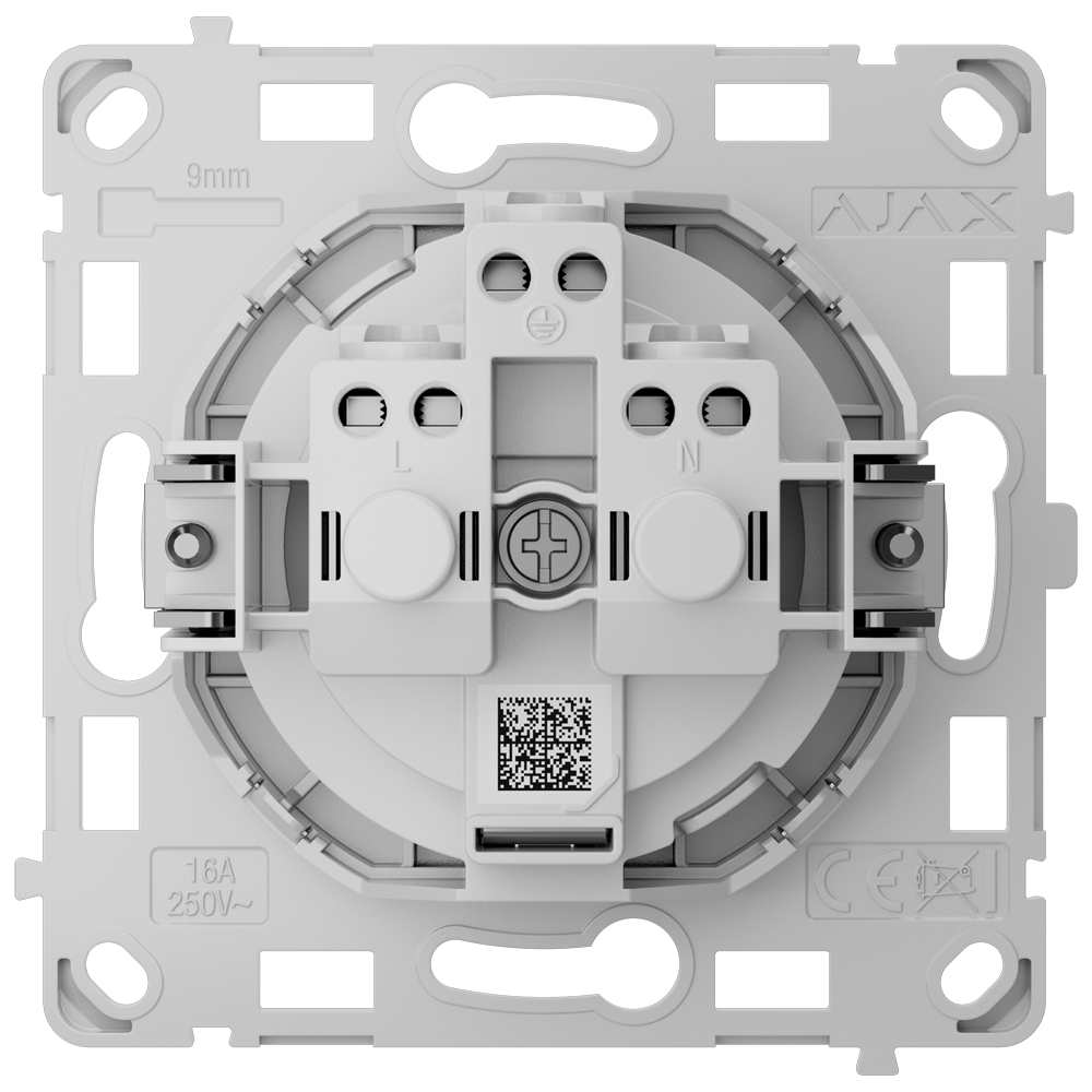 Enchufe básico vertical tipo F - Alimentación 250 V AC 50/60 Hz - Hasta 3.6 kW (carga resistiva a 250 V) - Protección contra polvo y salpicaduras - Anti inserción de objetos - Sin control remoto