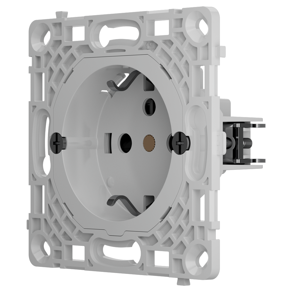 Enchufe básico vertical tipo F - Alimentación 250 V AC 50/60 Hz - Hasta 3.6 kW (carga resistiva a 250 V) - Protección contra polvo y salpicaduras - Anti inserción de objetos - Sin control remoto