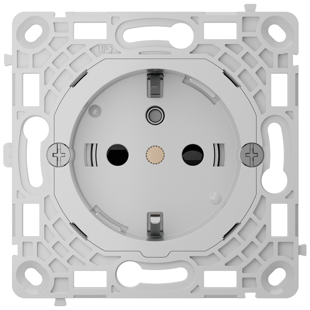 Enchufe básico vertical tipo F - Alimentación 250 V AC 50/60 Hz - Hasta 3.6 kW (carga resistiva a 250 V) - Protección contra polvo y salpicaduras - Anti inserción de objetos - Sin control remoto