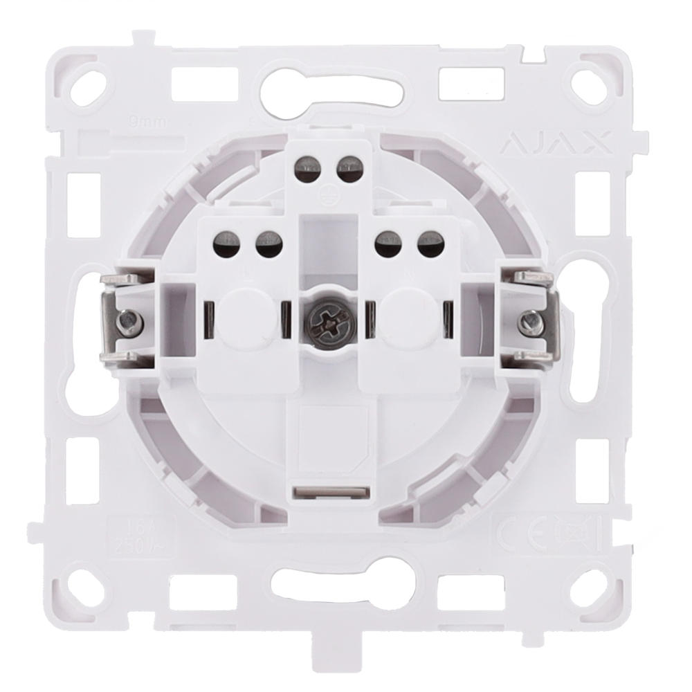 Fiche de base de type F - Alimentation électrique 250 V CA 50/60 Hz - Jusqu'à 3.6 kW (charge résistive à 250 V) - Protection contre la poussière et les éclaboussures - Anti-insertion d'objets - Pas de télécommande