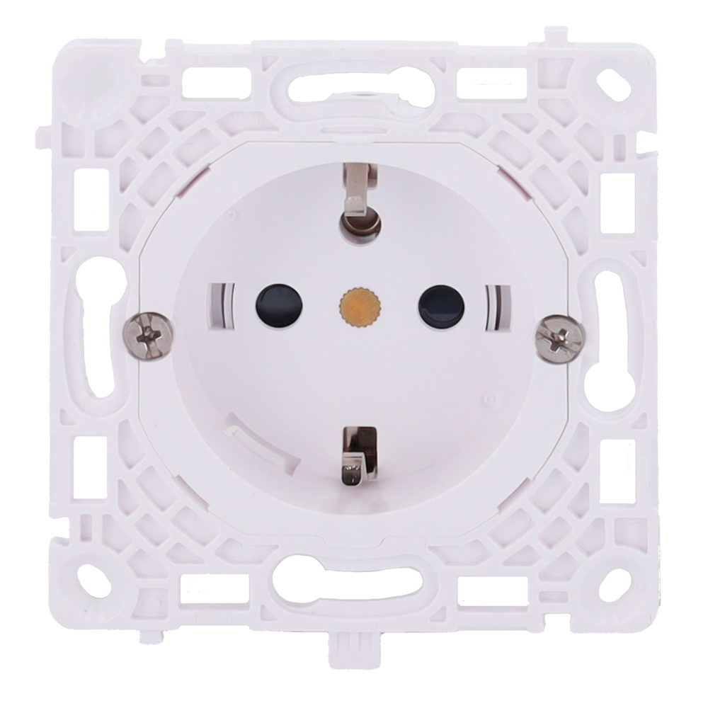 Fiche de base de type F - Alimentation électrique 250 V CA 50/60 Hz - Jusqu'à 3.6 kW (charge résistive à 250 V) - Protection contre la poussière et les éclaboussures - Anti-insertion d'objets - Pas de télécommande
