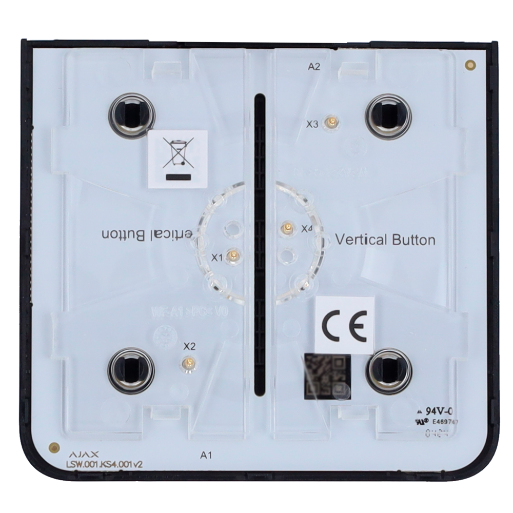 Panneau tactile pour interrupteur vertical - Compatibilité AJ-LIGHTCORE-1G-VERT / -2W-VERT - Rétro-éclairage LED - Panneau tactile latéral sans contact - Couleur noir - Ajax - LightSwitch SideButton Vertical
