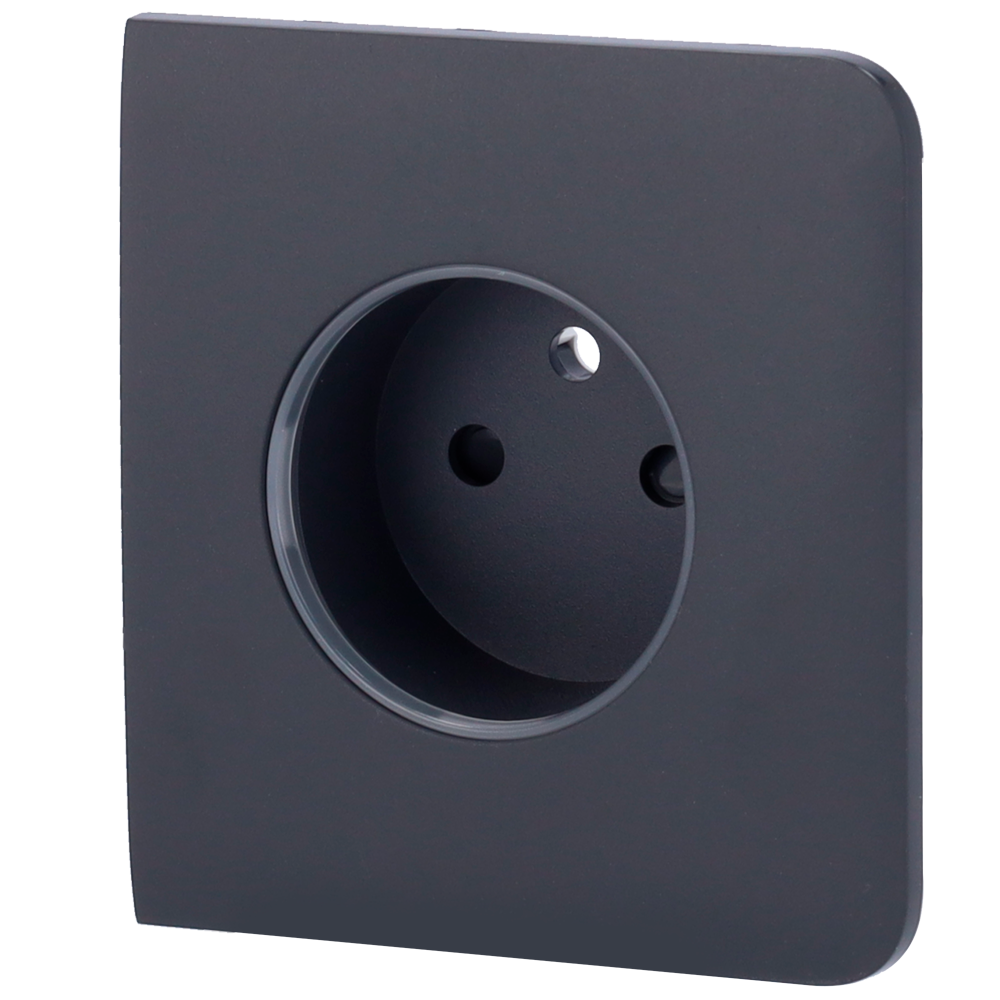 Cache-prise latéral pour fiche intelligente de type E - Compatible avec AJ-OUTLETCORE-SMART-E - Indicateur LED de l'état de la prise et de la consommation d'énergie - Bouton tactile pour la commande manuelle - Rétro alimentation LED - Couleur graphite