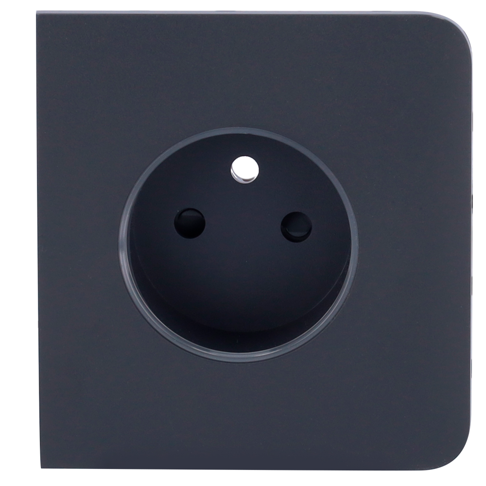 Cache-prise latéral pour fiche intelligente de type E - Compatible avec AJ-OUTLETCORE-SMART-E - Indicateur LED de l'état de la prise et de la consommation d'énergie - Bouton tactile pour la commande manuelle - Rétro alimentation LED - Couleur graphite