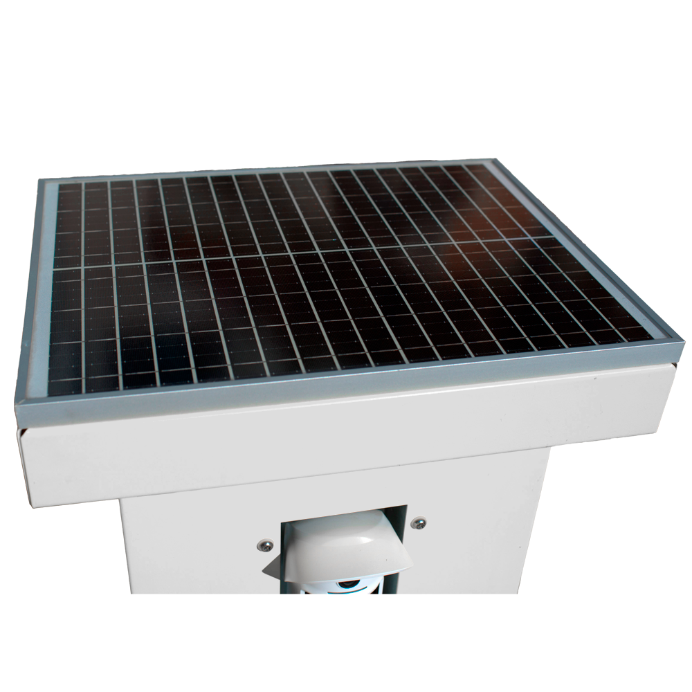 Tour de protection périmétrique 360º - Alimentation en énergie solaire / Vérification des photos -  Panneau solaire et régulateur MPPT inclus - Base avec 2 blocs anti-vibration  - Connexion pour la batterie de secours au plomb 12 V - Compatible avec Ajax