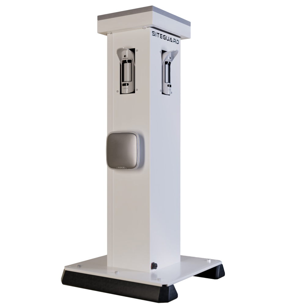 Tour de protection périmétrique 360º - Alimentation en énergie solaire / Vérification des photos -  Panneau solaire et régulateur MPPT inclus - Base avec 2 blocs anti-vibration  - Connexion pour la batterie de secours au plomb 12 V - Compatible avec Ajax