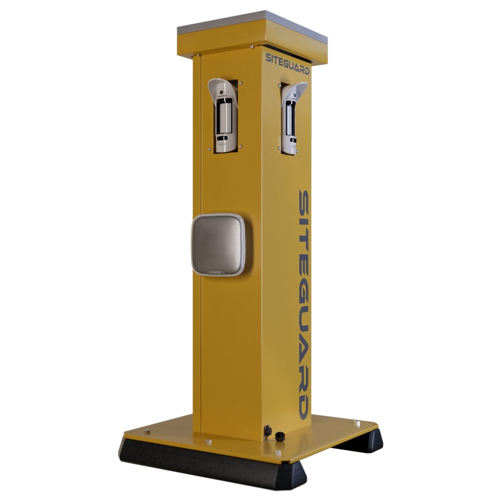 Tour de protection périmétrique 360º - Alimentation en énergie solaire / Vérification des photos -  Panneau solaire et régulateur MPPT inclus - Base avec 2 blocs anti-vibration  - Connexion pour la batterie de secours au plomb 12 V - Compatible avec Ajax