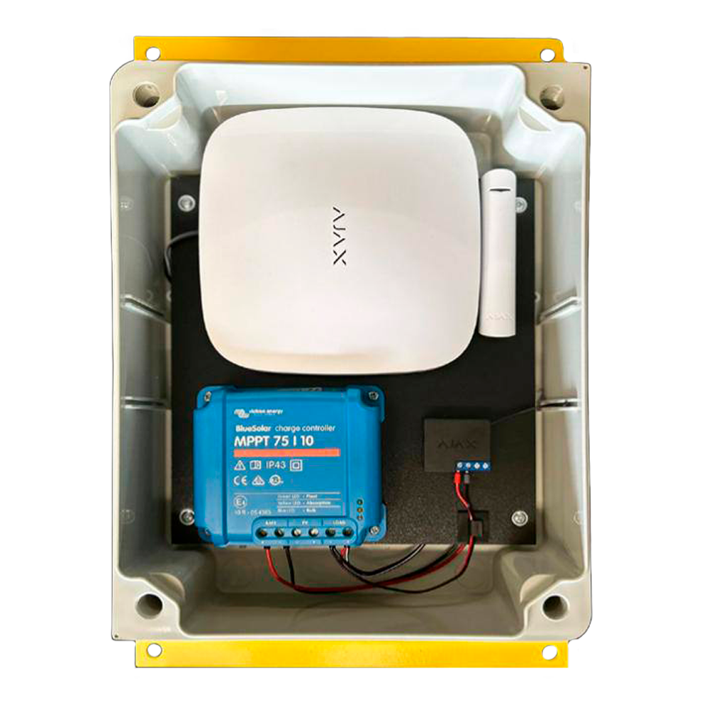 Tour de protection périmétrique 360º - Alimentation en énergie solaire / Vérification des photos -  Panneau solaire et régulateur MPPT inclus - Base avec 2 blocs anti-vibration  - Connexion pour la batterie de secours au plomb 12 V - Compatible avec Ajax