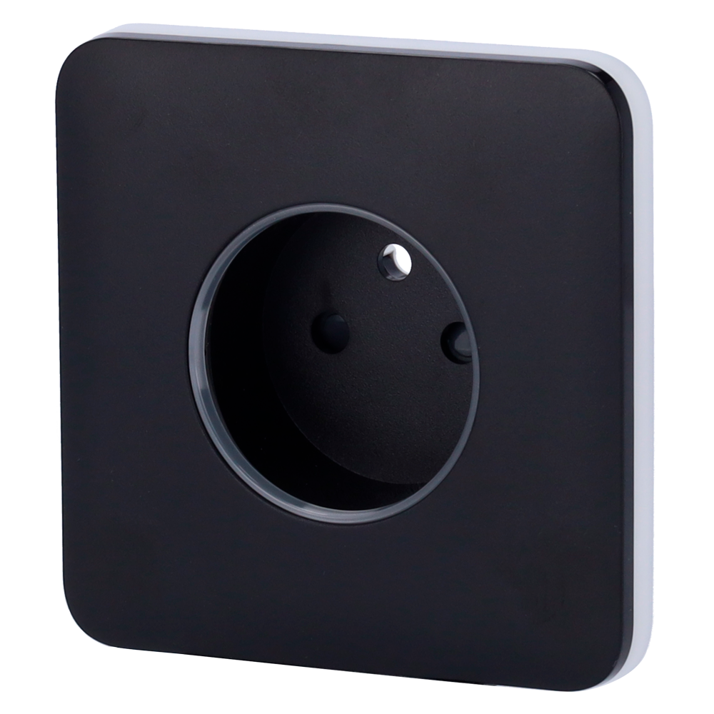 Cache-prise avant pour fiche intelligente de type E - Compatible avec AJ-OUTLETCORE-SMART-E - Indicateur LED de l'état de la prise et de la consommation d'énergie - Bouton tactile pour la commande manuelle - Rétro alimentation LED - Couleur noir