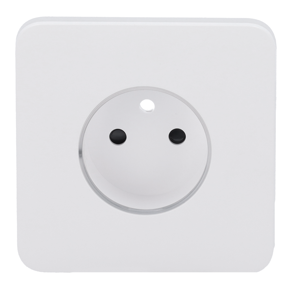 Cache-prise avant pour fiche intelligente de type E - Compatible avec AJ-OUTLETCORE-SMART-E - Indicateur LED de l'état de la prise et de la consommation d'énergie - Bouton tactile pour la commande manuelle - Rétro alimentation LED - Couleur blanche