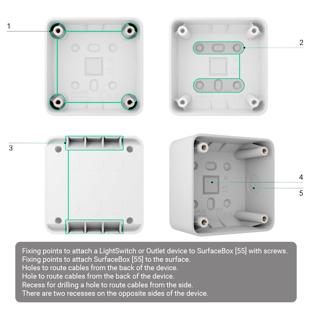 Caja de montaje para un dispositivo - Uso interiores - Compatible con AJ-SOLOBUTTON o AJ-SOLOCOVER - Factor de forma europeo 55 - Colo blanco
