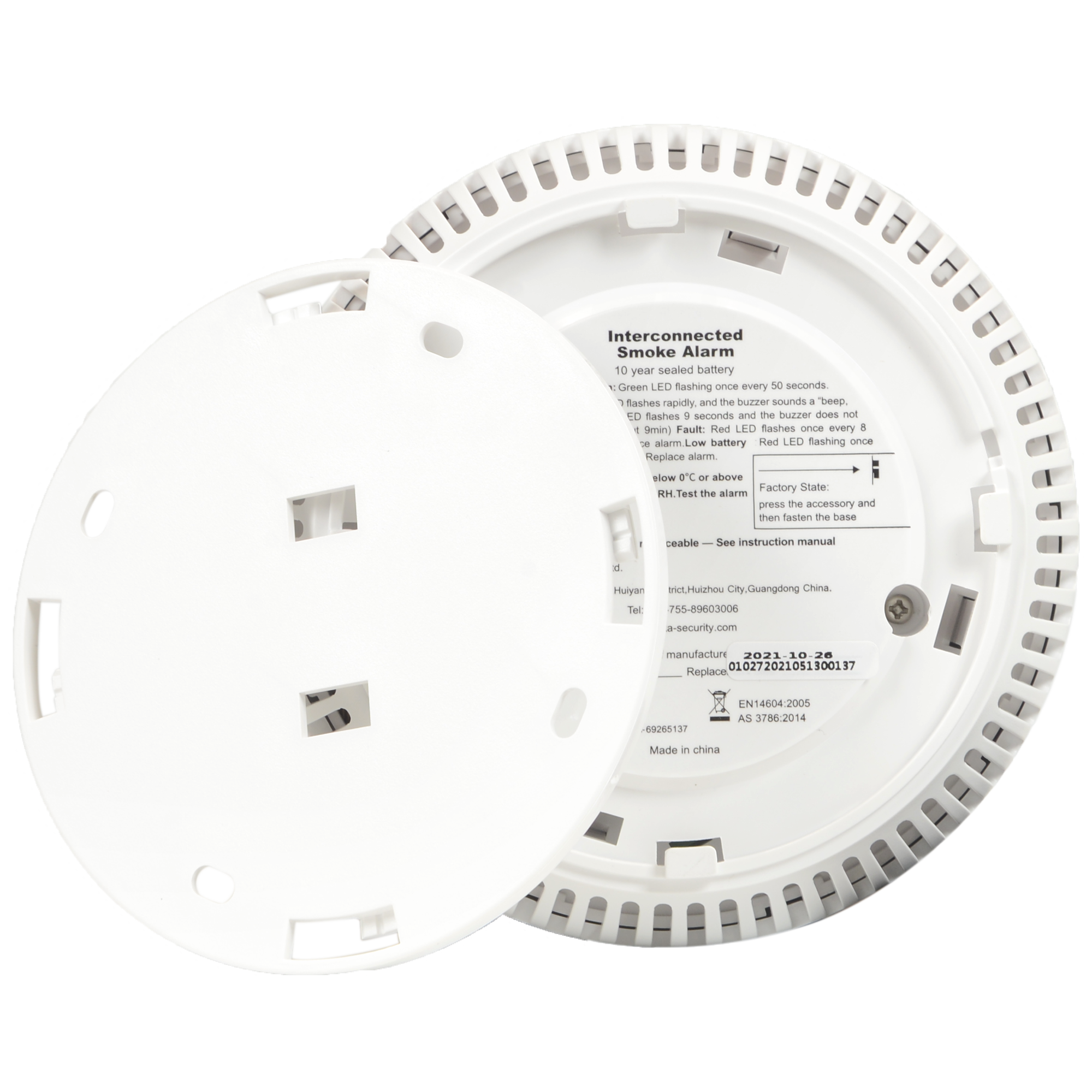 Détecteur de fumée autonome interconnecté ANKA Permet de connecter plusieurs détecteurs par RF Durée de vie de la batterie 10 ans Témoin lumineux d'alarme Alarme sonore 85 dB à 3m Certifié EN 14604:2005