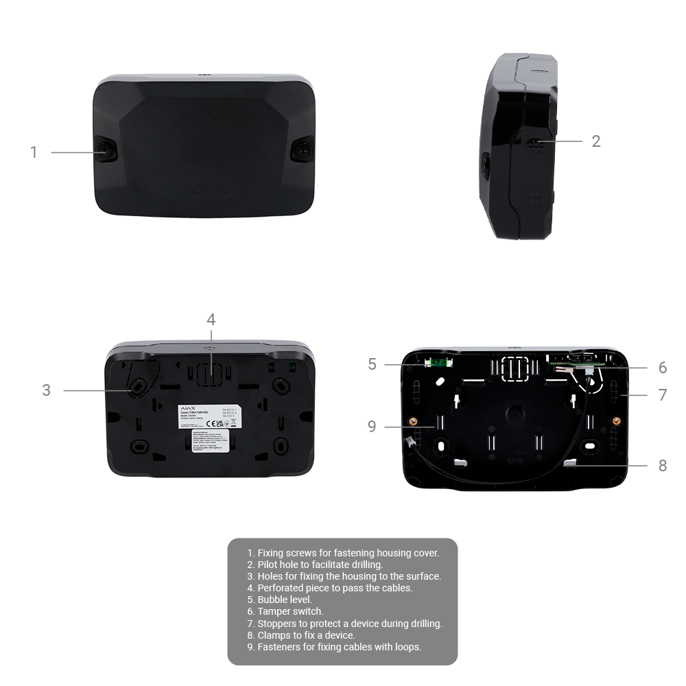 Boîtier noir pour un module Fibra Compatible avec les cartes : LineProtect, LineSplit et MultiRelay, Niveau à bulle préinstallé auto-protection fournie