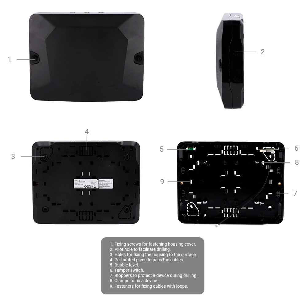 Boîtier noir pour 2 modules Fibra Compatible avec les cartes : LineProtect, LineSplit et MultiRelay, Niveau à bulle préinstallé auto-protection fournie