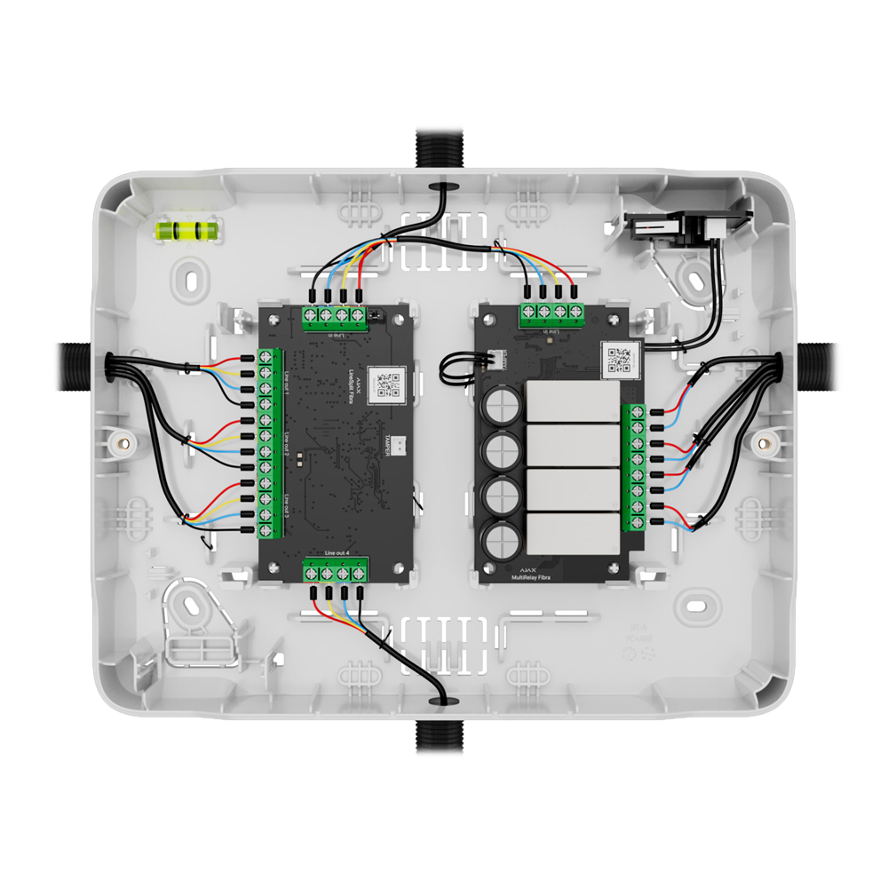 Boîtier blanc pour 2 modules Fibra Compatible avec les cartes : LineProtect, LineSplit et MultiRelay, Niveau à bulle préinstallé auto-protection fournie