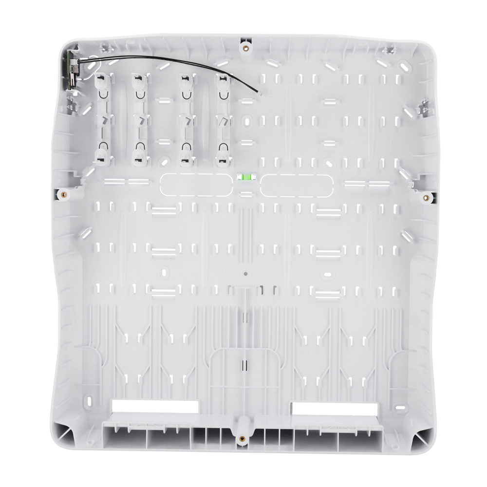 Boîtier blanc avec 8 emplacements pour modules Fibra Compatible avec les dispositifs Fibra: LineProtect, LineSplit, MultiRelay et LineSupply Espace pour 2 batteries jusqu'à 18 Ah Niveau à bulle préinstallé Auto-protection fournie