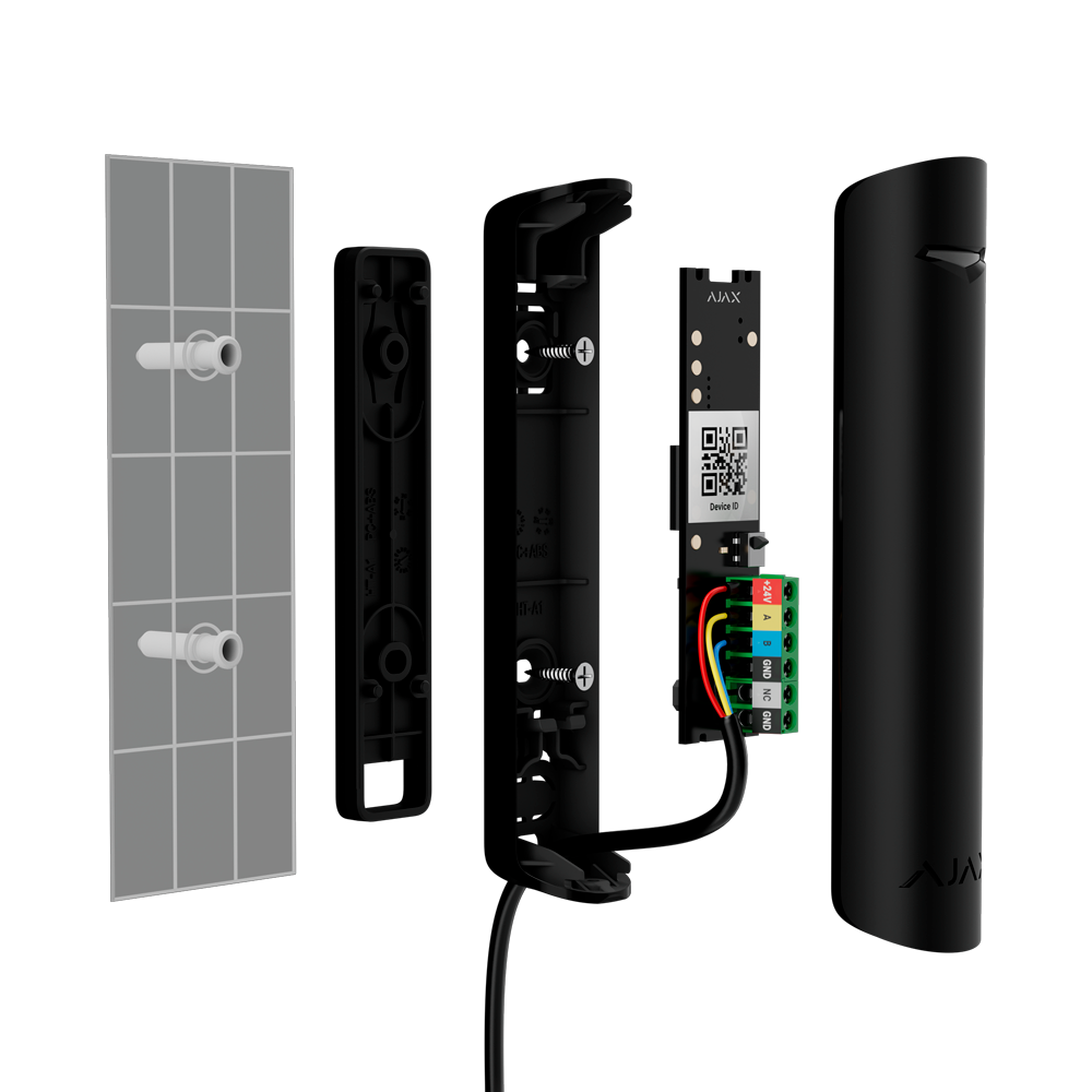 Contact magnétique noir Capteur de vibration, inclinaison, Masquage magnétique porte/fenêtre Protocole Fibra Certificat de grade 3 Indicateur LED 1 entrée pour capteur filaire NC 