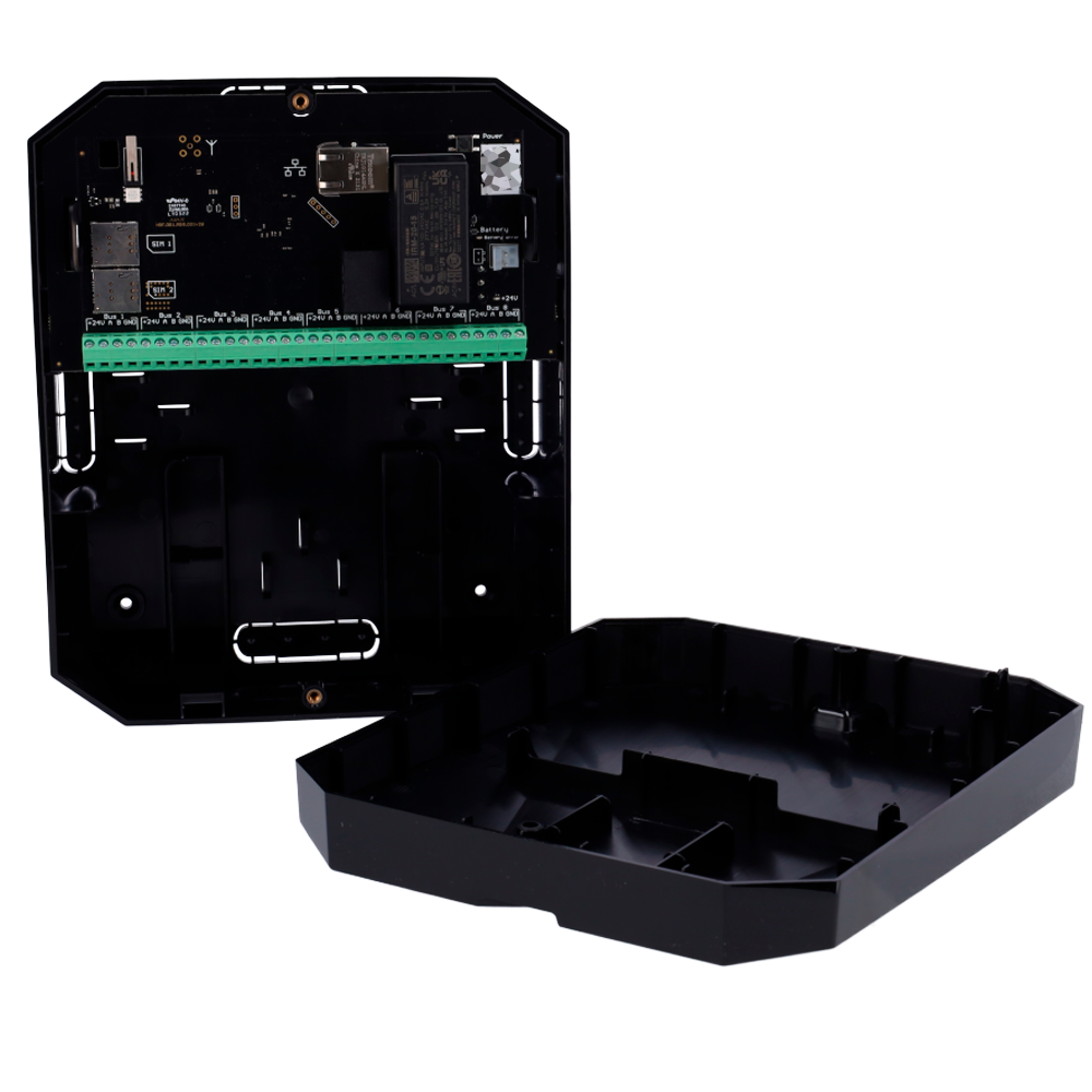 Centre d'alarme professionnel noire Communication Ethernet de niveau 3 et double SIM 4G Protocoles Jeweller, Wings et FibrA Jusqu'à 100 appareils sans fil et filaires 8 lignes de bus indépendantes Application mobile et logiciel PC