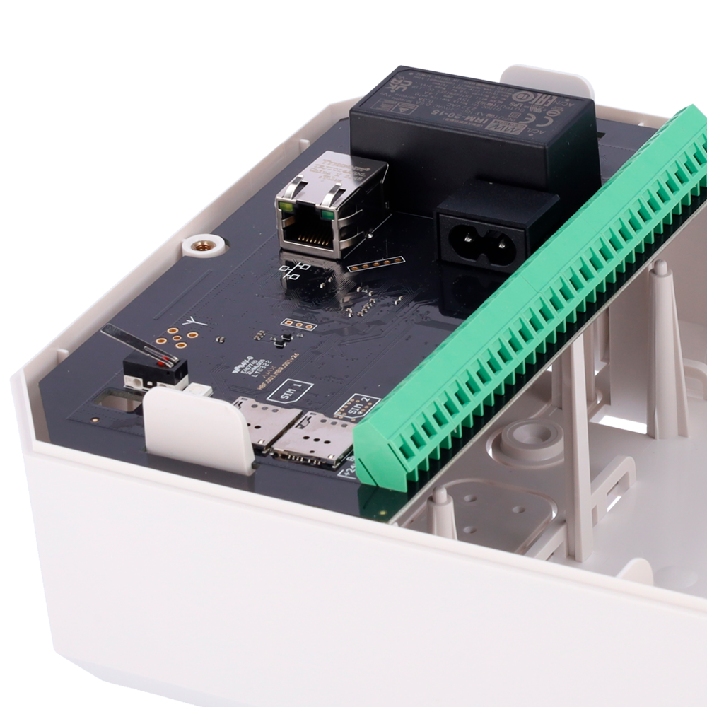 Centrale d'alarme professionnelle Grade 3 Certification NFA2P Communication Ethernet et double SIM 4G Protocoles Jeweller, Wings et Fibra Jusqu'à 100 dispositifs sans fil et filaires 8 lignes de bus indépendantes