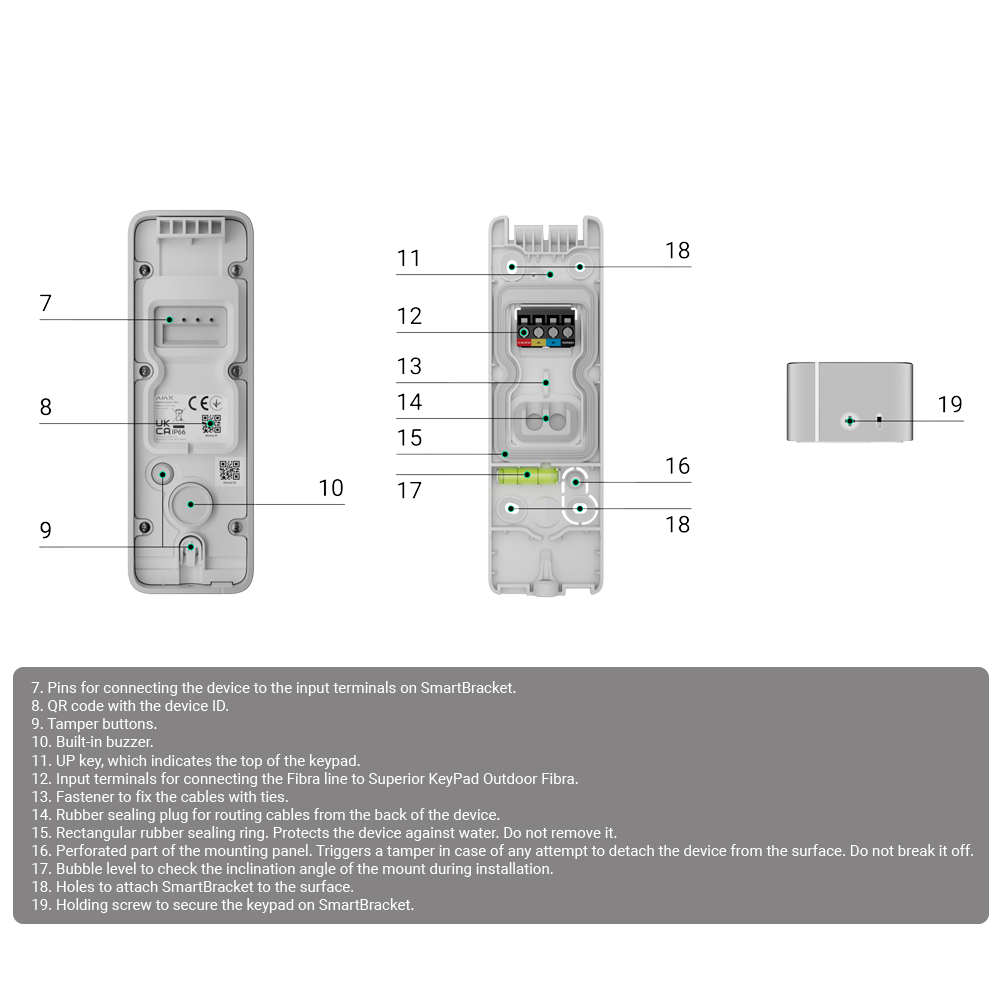 Clavier extérieur IP66/IK08 avec lecteur RFID - Armement/désarmement complet ou groupé - Authentification: codes, lecteur RFID ou Bluetooth - Indication sonore et par LED - Contrôle des scénarios d'automatisation - Certifié Grade 3 - Gris