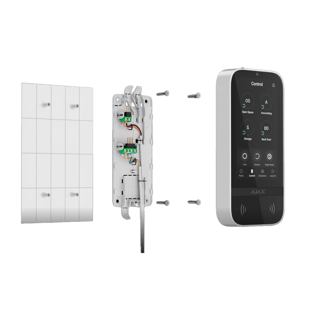 Clavier à écran tactile IPS avec lecteur RFID - Armement/désarmement complet ou groupé - Contrôle des scénarios d'automatisation - Authentification: codes, lecteur RFID ou Bluetooth - Connexion filaire et alimentation électrique externe à 12VDC - Certifié Grade 3