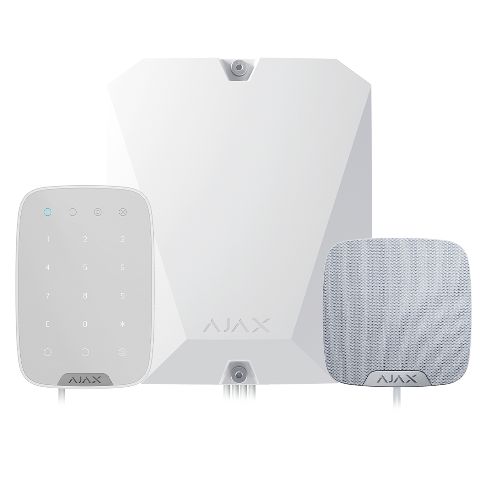 Kit d'alarme professionnelle - Certifié Grade 3 - Communication Ethernet et double SIM 2G - Protocoles Jeweller, Wings et Fibra - Inclus: centrale hybride, clavier, sirène intérieure