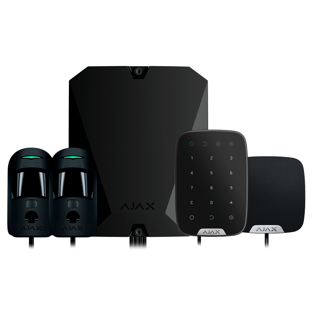 Kit d'alarme professionnelle - Certifié Grade 2 - Communication Ethernet et double SIM 4G - Protocoles Jeweller, Wings et Fibra - Inclus: panneau hybride, clavier, - sirène intérieure et 2 PIRCAMs