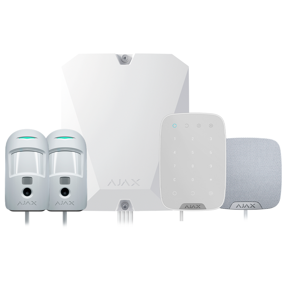 Kit d'alarme professionnelle - Certifié Grade 2 - Communication Ethernet et double SIM 4G - Protocoles Jeweller, Wings et Fibra - Inclus: panneau hybride, clavier, - sirène intérieure et 2 PIRCAMs