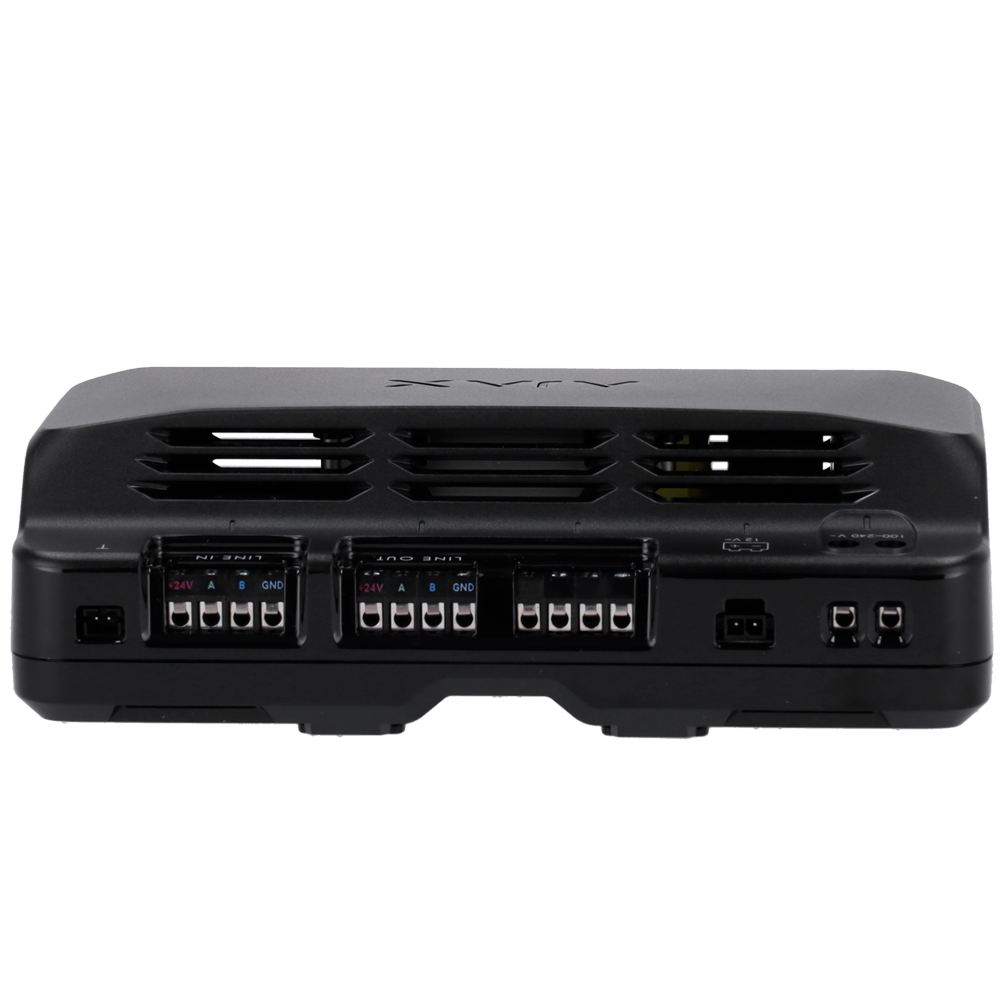 Module pour alimentation supplémentaire du bus Fibra - Puissance de sortie de 45 W - Certifié Grade 3 - Étend la portée jusqu'à 2.000 mètres de plus - Jusqu'à 10 modules par bus - Alimentation principale de 230 VAC