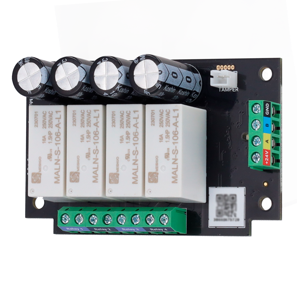 Module avec 4 relais indépendants Protocole Fibra Certificat de grade 3 Statut des contacts: NF et NO 2 modes de fonctionnement: impulsion et bistable