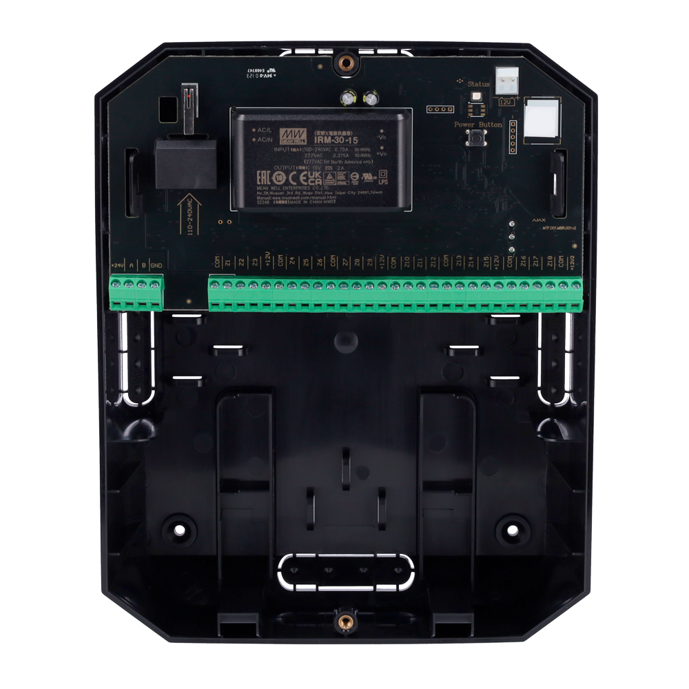 Module d'extension filaires noir Grade 3 Protocole Fibra Jusqu'à 18 entrées câblées Alarme configurable NF, NO, EOL, 2EOL, 3EOL Double Bouton anti-sabotage anti-ouverture Double sortie d'alimentation 12V / 1A