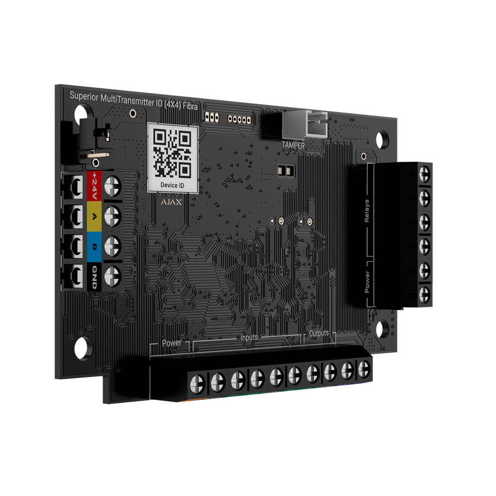 Module de 4 entrée / 4 sorties - Protocole Fibra - Certifié Grade 3 - 4 entrées, 2 sorties relais et 2 sorties logiques - Alarme configurable NF, NO, EOL, 2EOL, 3EOL 2 sorties d'alimentation 12V / 50 mA