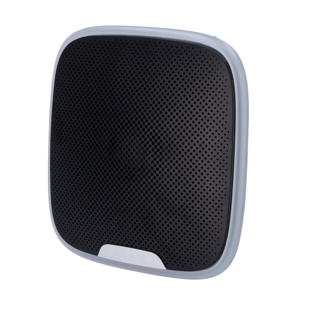 Sirène extérieure noire Protocole Fibra Certifié grade 3 Bidirectionnel Borne de connexion pour 4 fils Alimentation 24 V DC 85~113 dB à 1 m de distance Durée maximale du son 3 minutes Alarme et voyant d'avertissement d'armement/désarmement 