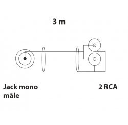 Cordon de liaison Jack 6,35 male Mono / 2 RCA - 3m