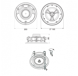 Haut-parleur plafond métal blanc 2 voies encastrables - 20/10/5 Watts/100 Volts