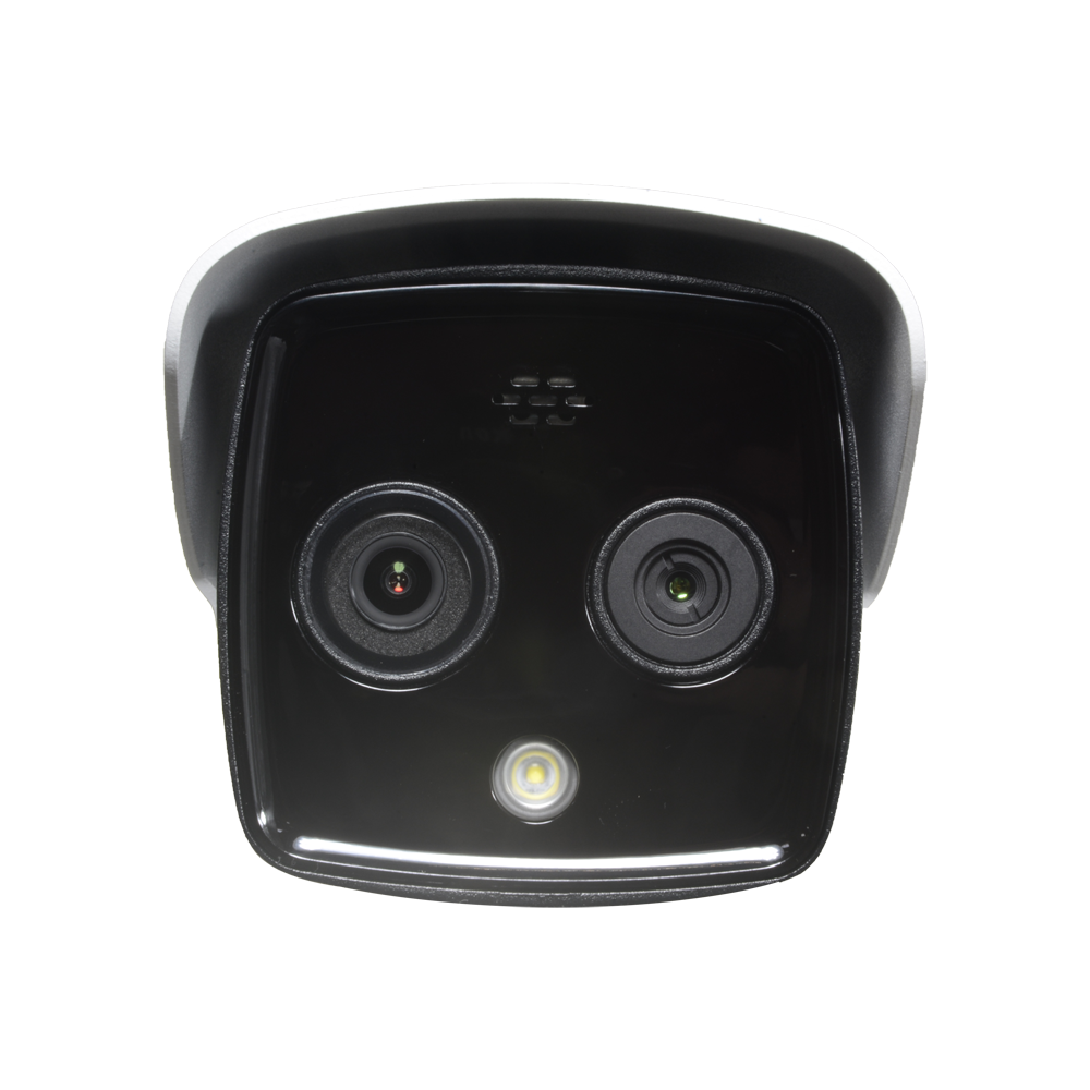 Caméra Bullet Thermique Dual IP Capteur thermique 256x192 Vox Objectif 3.1 mm (thermique) Plage de mesure de la température -20º C~150º C (±8ºC) Sensibilité thermique < 40mK Objectif 4 mm (optique)  4 Megapixel (2688x1520) IR Portée 15m 